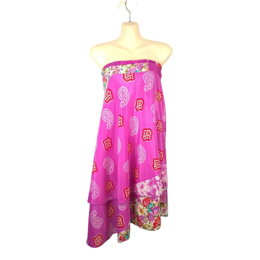 Island Republic Reversible 100% Silk Wrap Skirt Pink Floral Paisley - Picture 13 of 16